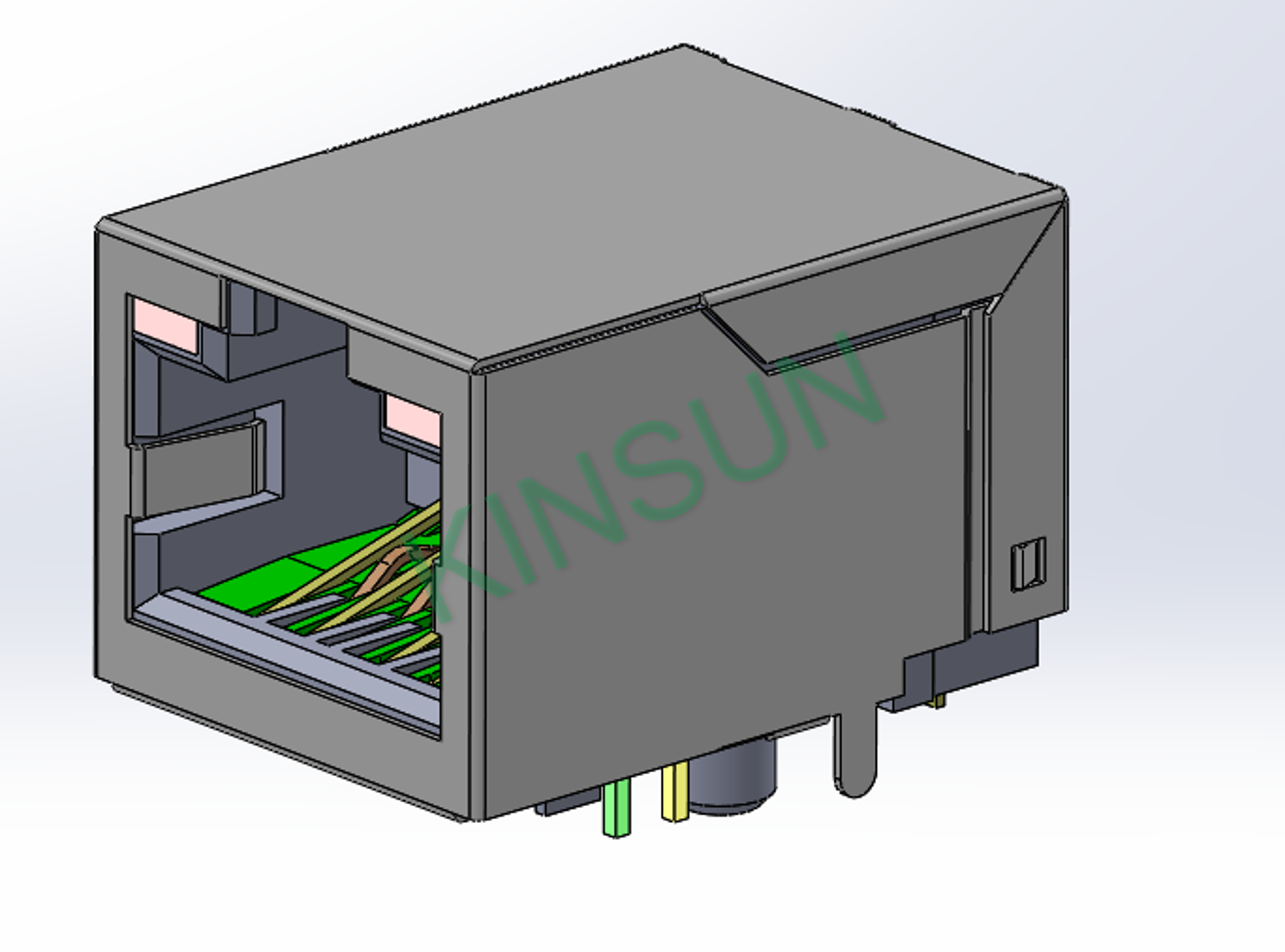 3D-modellen av CAT6A-enport RJ45-kontakt med LED